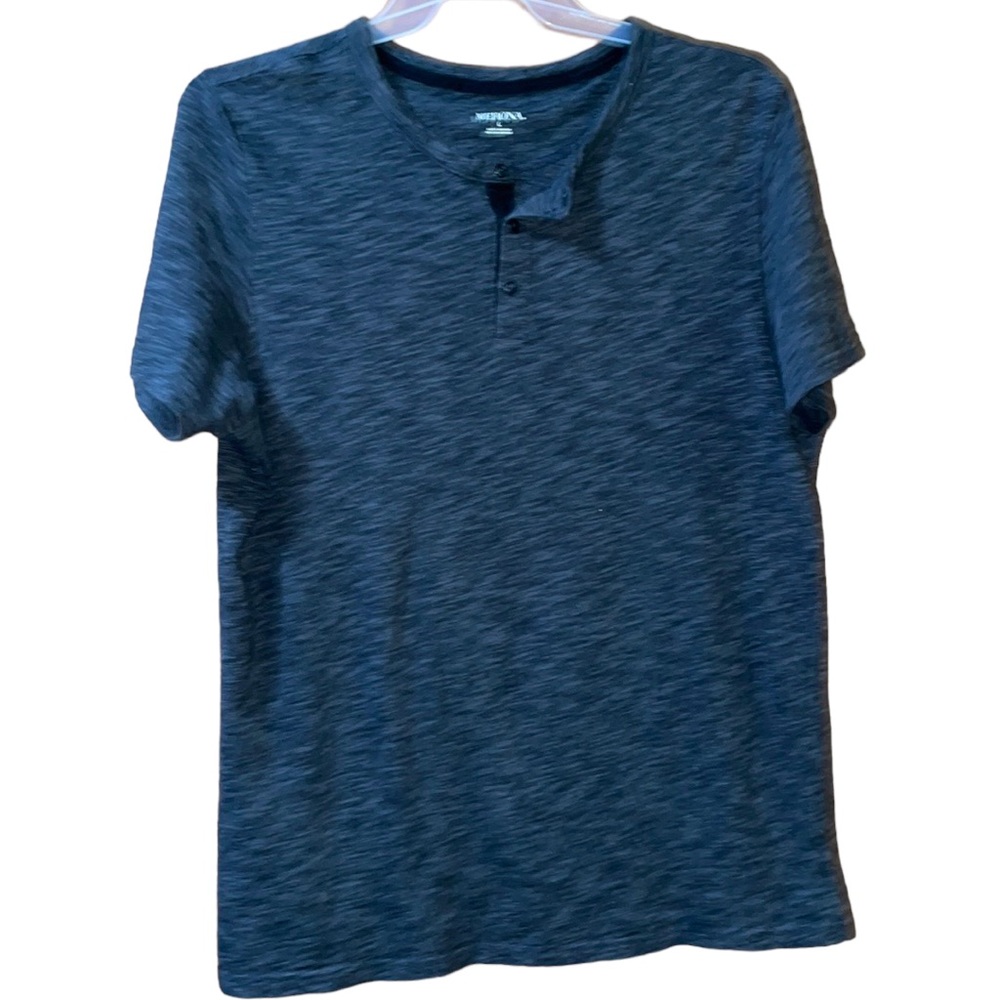 MERONA•HEATHERED DARK GRAY 3-BUTTON CASUAL SHORT SLLEVE SHIRT SIZE LARGE EUC